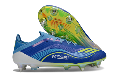 Men's Messi x Adidas F50 Elite SG Soft Ground Low-Tops Football Boots - Blue/Electric Blue/Neon Green