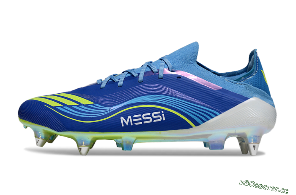 Men's Messi x Adidas F50 Elite SG Soft Ground Low-Tops Football Boots - Blue/Electric Blue/Neon Green 0