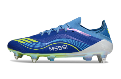 Men's Messi x Adidas F50 Elite SG Soft Ground Low-Tops Football Boots - Blue/Electric Blue/Neon Green