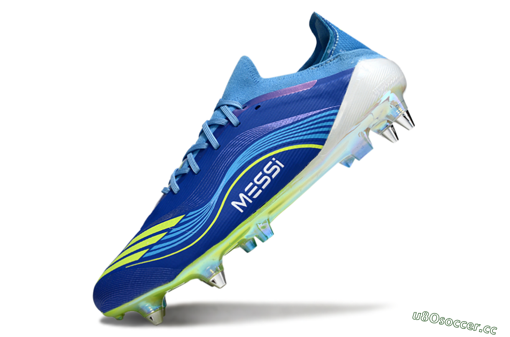 Men's Messi x Adidas F50 Elite SG Soft Ground Low-Tops Football Boots - Blue/Electric Blue/Neon Green 5