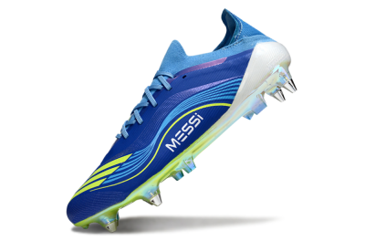 Men's Messi x Adidas F50 Elite SG Soft Ground Low-Tops Football Boots - Blue/Electric Blue/Neon Green