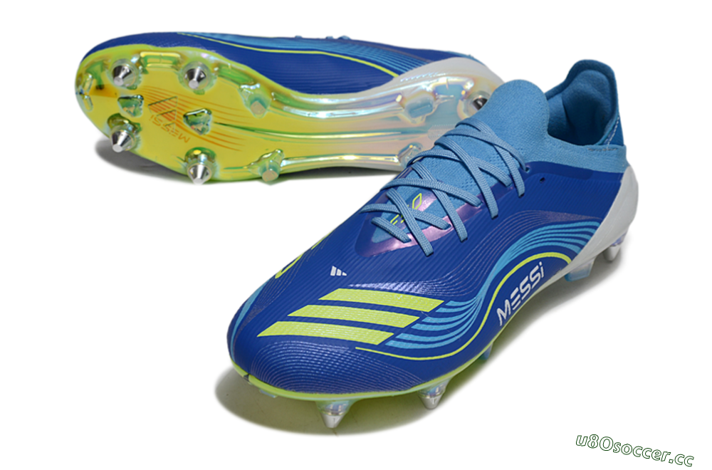 Men's Messi x Adidas F50 Elite SG Soft Ground Low-Tops Football Boots - Blue/Electric Blue/Neon Green 3