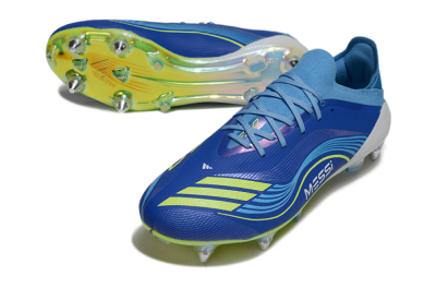 Men's Messi x Adidas F50 Elite SG Soft Ground Low-Tops Football Boots - Blue/Electric Blue/Neon Green