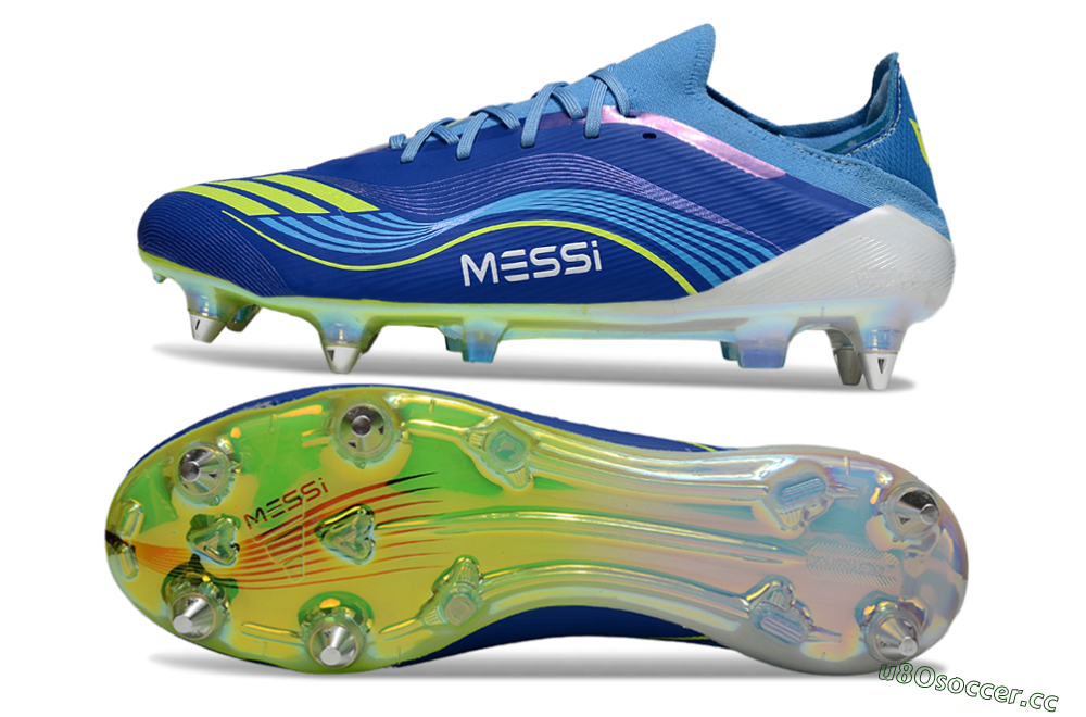 Men's Messi x Adidas F50 Elite SG Soft Ground Low-Tops Football Boots - Blue/Electric Blue/Neon Green 1