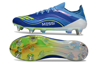 Men's Messi x Adidas F50 Elite SG Soft Ground Low-Tops Football Boots - Blue/Electric Blue/Neon Green