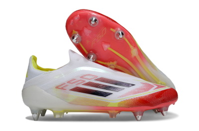 Men's Adidas F50 Elite Laceless SG Soft Ground Low-Tops Football Boots - White/Red Blaze/Volt Yellow