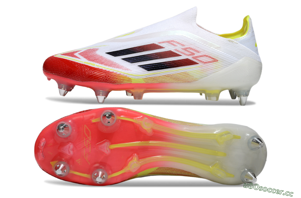 Men's Adidas F50 Elite Laceless SG Soft Ground Low-Tops Football Boots - White/Red Blaze/Volt Yellow 1