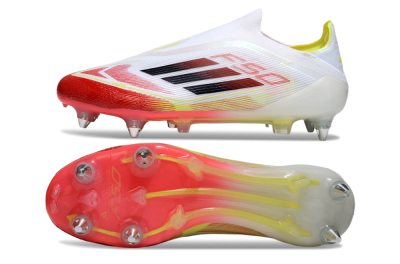 Men's Adidas F50 Elite Laceless SG Soft Ground Low-Tops Football Boots - White/Red Blaze/Volt Yellow