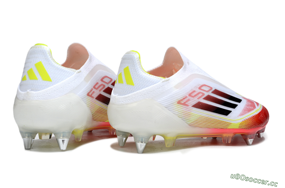 Men's Adidas F50 Elite Laceless SG Soft Ground Low-Tops Football Boots - White/Red Blaze/Volt Yellow 6