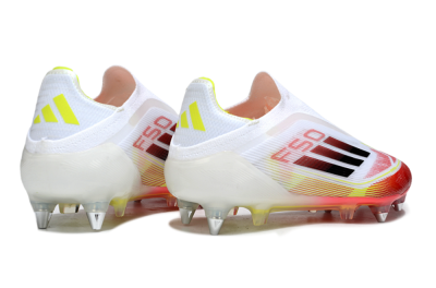 Men's Adidas F50 Elite Laceless SG Soft Ground Low-Tops Football Boots - White/Red Blaze/Volt Yellow