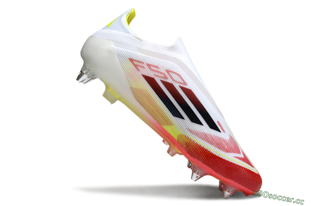 Men's Adidas F50 Elite Laceless SG Soft Ground Low-Tops Football Boots - White/Red Blaze/Volt Yellow 4
