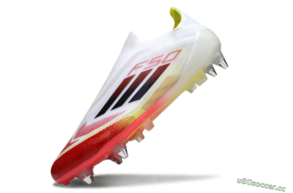 Men's Adidas F50 Elite Laceless SG Soft Ground Low-Tops Football Boots - White/Red Blaze/Volt Yellow 5