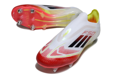 Men's Adidas F50 Elite Laceless SG Soft Ground Low-Tops Football Boots - White/Red Blaze/Volt Yellow