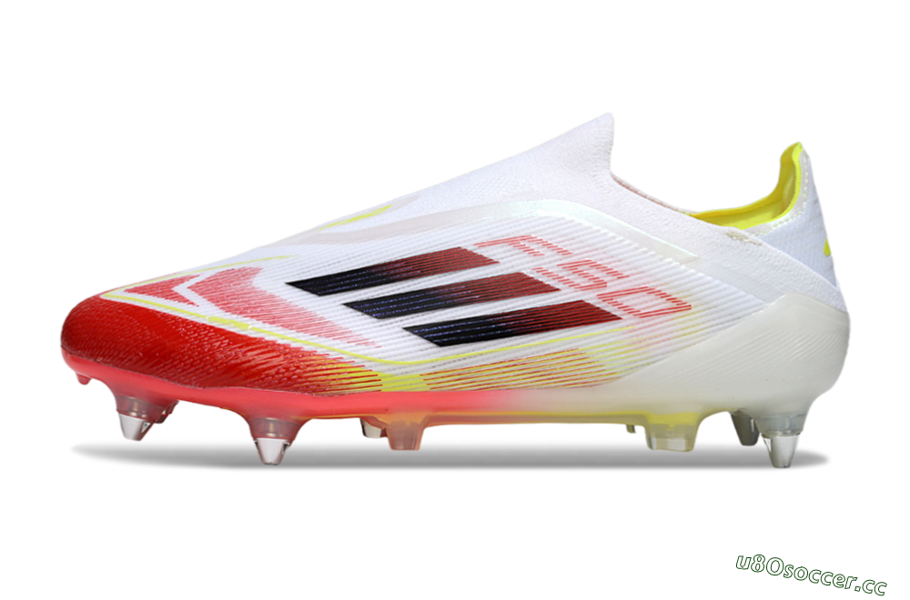 Men's Adidas F50 Elite Laceless SG Soft Ground Low-Tops Football Boots - White/Red Blaze/Volt Yellow 0