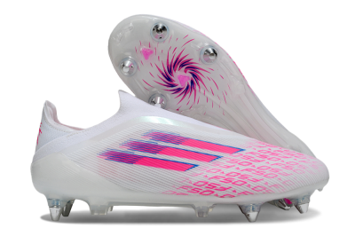 Men's Adidas F50 Elite Laceless SG Soft Ground Low-Tops Football Boots - White/Neon Pink/Deep Purple