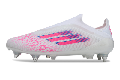Men's Adidas F50 Elite Laceless SG Soft Ground Low-Tops Football Boots - White/Neon Pink/Deep Purple