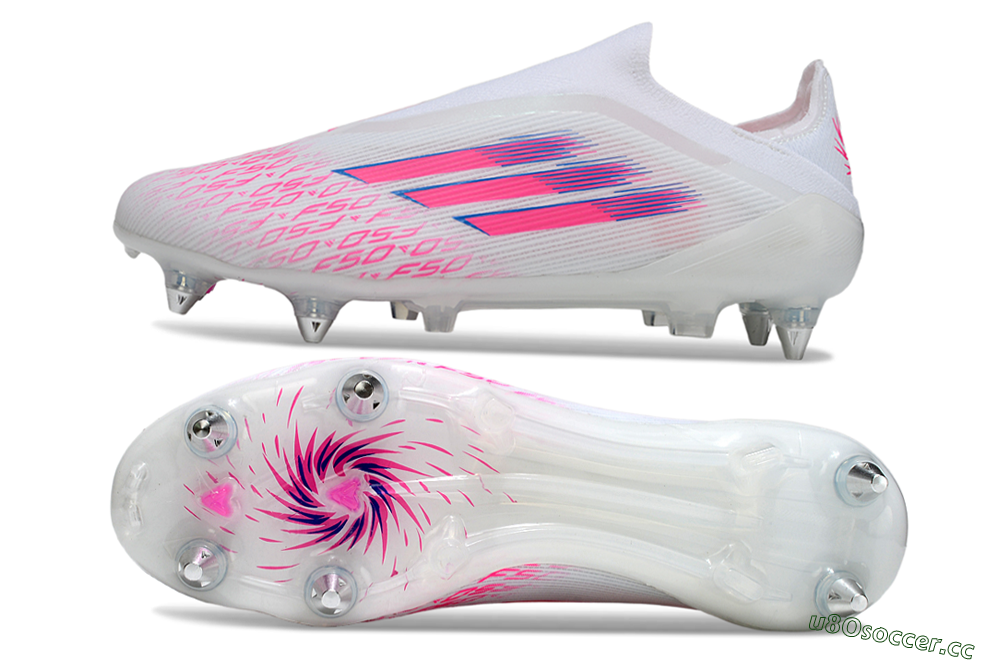 Men's Adidas F50 Elite Laceless SG Soft Ground Low-Tops Football Boots - White/Neon Pink/Deep Purple 1