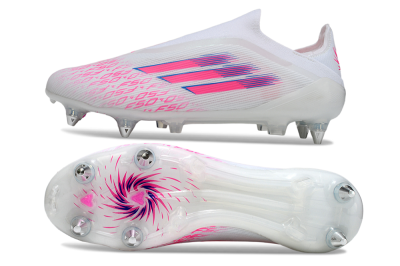 Men's Adidas F50 Elite Laceless SG Soft Ground Low-Tops Football Boots - White/Neon Pink/Deep Purple