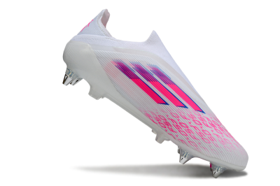 Men's Adidas F50 Elite Laceless SG Soft Ground Low-Tops Football Boots - White/Neon Pink/Deep Purple