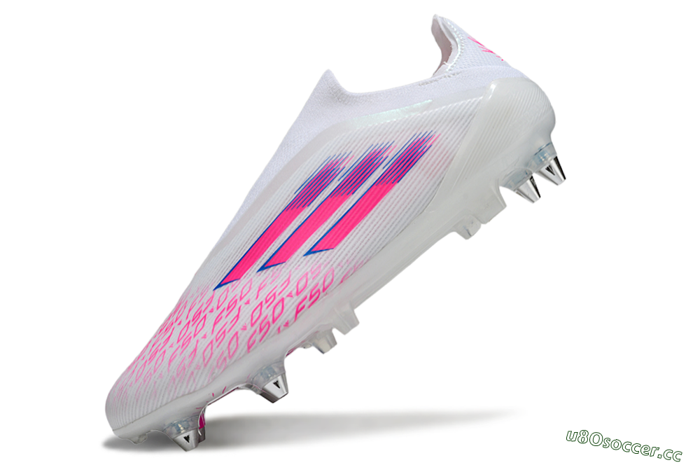 Men's Adidas F50 Elite Laceless SG Soft Ground Low-Tops Football Boots - White/Neon Pink/Deep Purple 5