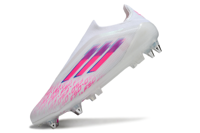 Men's Adidas F50 Elite Laceless SG Soft Ground Low-Tops Football Boots - White/Neon Pink/Deep Purple