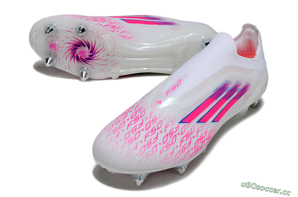 Men's Adidas F50 Elite Laceless SG Soft Ground Low-Tops Football Boots - White/Neon Pink/Deep Purple 3