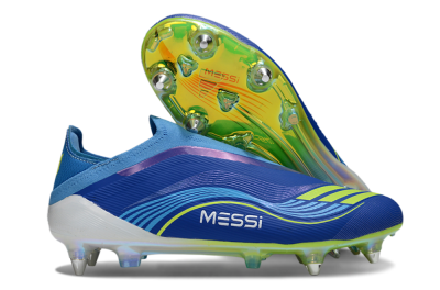 Men's Messi x Adidas F50 Elite Laceless SG Soft Ground Low-Tops Football Boots - Blue/Electric Yellow/Deep Blue