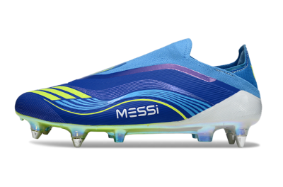 Men's Messi x Adidas F50 Elite Laceless SG Soft Ground Low-Tops Football Boots - Blue/Electric Yellow/Deep Blue