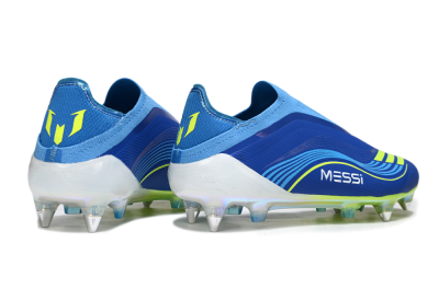 Men's Messi x Adidas F50 Elite Laceless SG Soft Ground Low-Tops Football Boots - Blue/Electric Yellow/Deep Blue