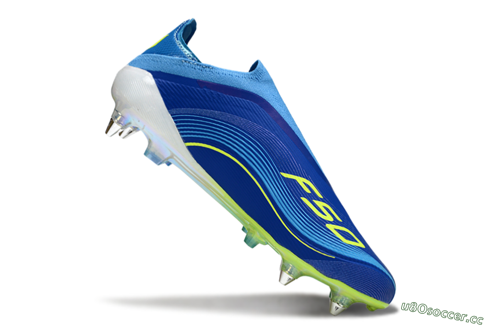 Men's Messi x Adidas F50 Elite Laceless SG Soft Ground Low-Tops Football Boots - Blue/Electric Yellow/Deep Blue 4