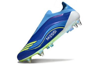 Men's Messi x Adidas F50 Elite Laceless SG Soft Ground Low-Tops Football Boots - Blue/Electric Yellow/Deep Blue