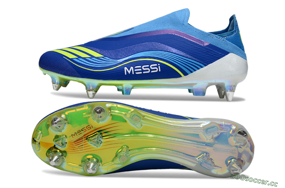 Men's Messi x Adidas F50 Elite Laceless SG Soft Ground Low-Tops Football Boots - Blue/Electric Yellow/Deep Blue 1