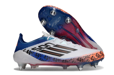Men's SON x Adidas F50 Elite SG Soft Ground Low-Tops Football Boots - White/Vibrant Orange/Deep Blue
