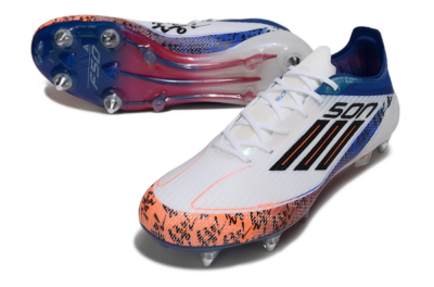 Men's SON x Adidas F50 Elite SG Soft Ground Low-Tops Football Boots - White/Vibrant Orange/Deep Blue