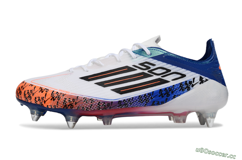 Men's SON x Adidas F50 Elite SG Soft Ground Low-Tops Football Boots - White/Vibrant Orange/Deep Blue 0