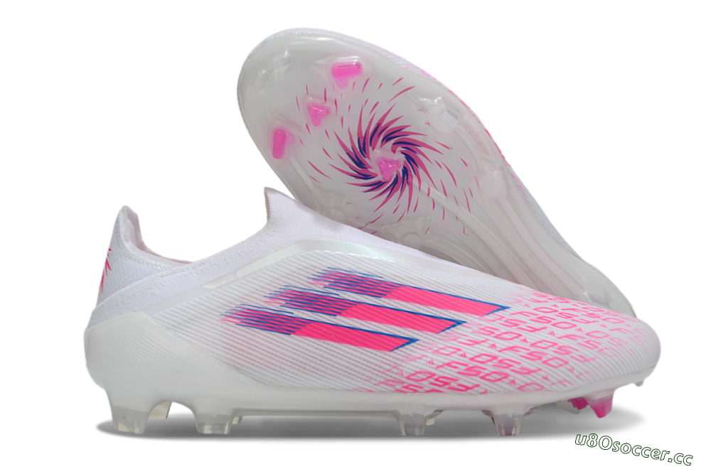 Unisex Adidas F50 Elite Laceless FG Firm Ground Low-Tops Football Boots - White/Vibrant Pink/Deep Blue 2