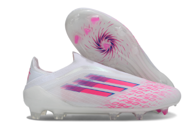 Unisex Adidas F50 Elite Laceless FG Firm Ground Low-Tops Football Boots - White/Vibrant Pink/Deep Blue
