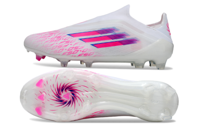 Unisex Adidas F50 Elite Laceless FG Firm Ground Low-Tops Football Boots - White/Vibrant Pink/Deep Blue
