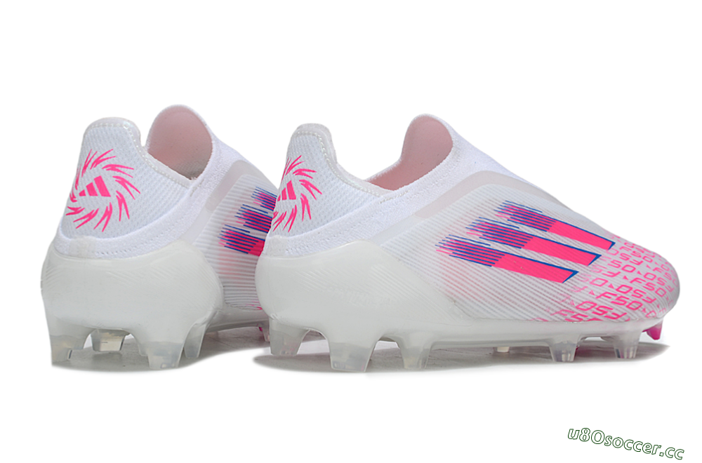 Unisex Adidas F50 Elite Laceless FG Firm Ground Low-Tops Football Boots - White/Vibrant Pink/Deep Blue 6