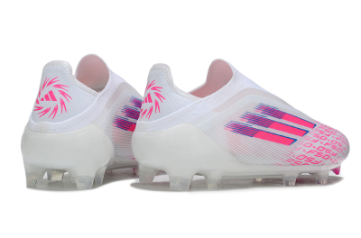 Unisex Adidas F50 Elite Laceless FG Firm Ground Low-Tops Football Boots - White/Vibrant Pink/Deep Blue