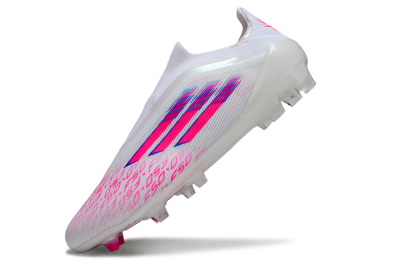 Unisex Adidas F50 Elite Laceless FG Firm Ground Low-Tops Football Boots - White/Vibrant Pink/Deep Blue