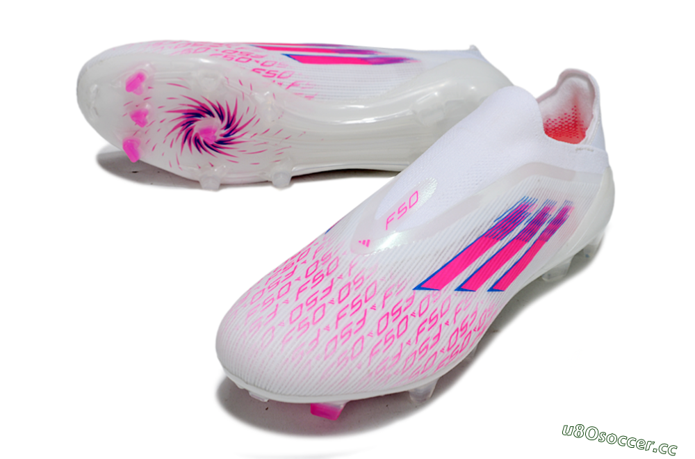 Unisex Adidas F50 Elite Laceless FG Firm Ground Low-Tops Football Boots - White/Vibrant Pink/Deep Blue 3