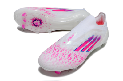 Unisex Adidas F50 Elite Laceless FG Firm Ground Low-Tops Football Boots - White/Vibrant Pink/Deep Blue