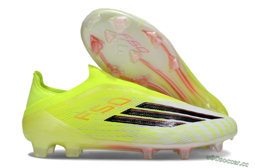 Unisex Adidas F50 Elite Laceless FG Firm Ground Low-Tops Football Boots - Yellow/Charger Yellow/Neon Pink 2