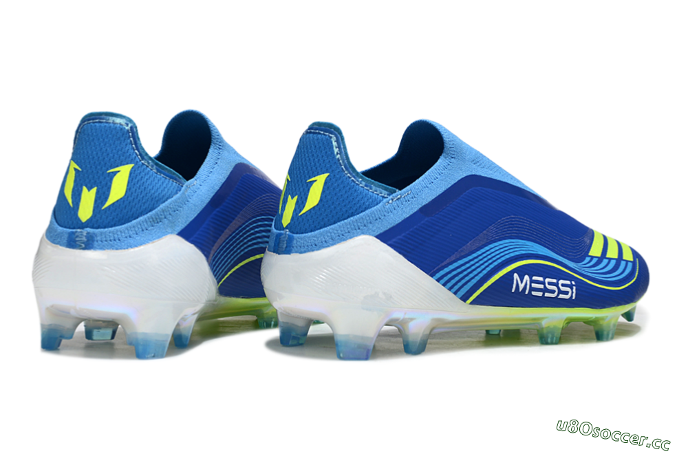 Unisex Messi x Adidas F50 Elite Laceless FG Firm Ground Low-Tops Football Boots - Blue/Sky Blue/Electric Yellow 6
