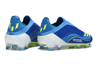 Unisex Messi x Adidas F50 Elite Laceless FG Firm Ground Low-Tops Football Boots - Blue/Sky Blue/Electric Yellow