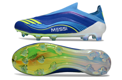 Unisex Messi x Adidas F50 Elite Laceless FG Firm Ground Low-Tops Football Boots - Blue/Sky Blue/Electric Yellow