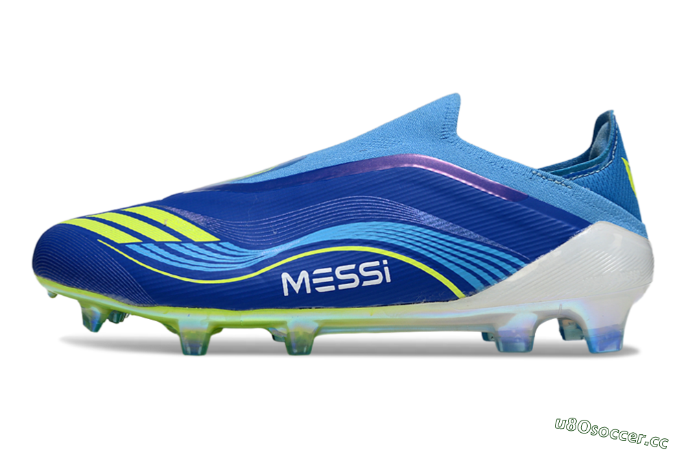 Unisex Messi x Adidas F50 Elite Laceless FG Firm Ground Low-Tops Football Boots - Blue/Sky Blue/Electric Yellow 0