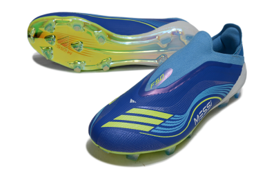 Unisex Messi x Adidas F50 Elite Laceless FG Firm Ground Low-Tops Football Boots - Blue/Sky Blue/Electric Yellow