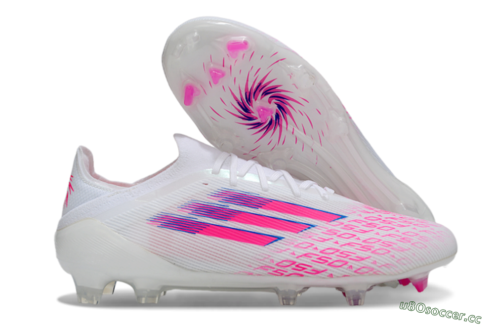 Unisex Adidas F50 Elite FG Firm Ground Low-Tops Football Boots - White/Vibrant Pink/Deep Blue 2